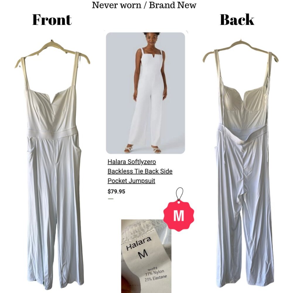Brand New Halara White Softlyzero Backless Jumpsuit - Size Medium
